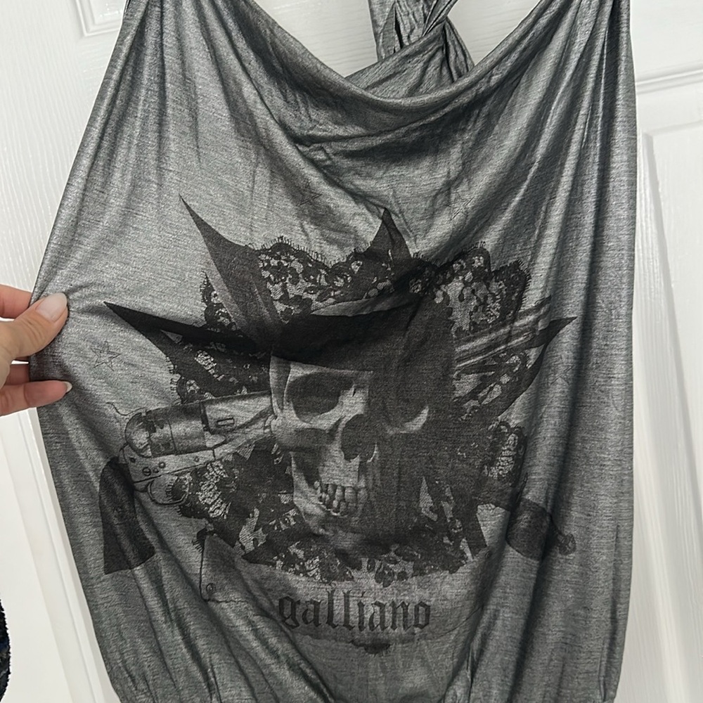GALLIANO Silver Foil Draped Dress Top Shirt Vintage Galliano Size Med Y2K 2000s